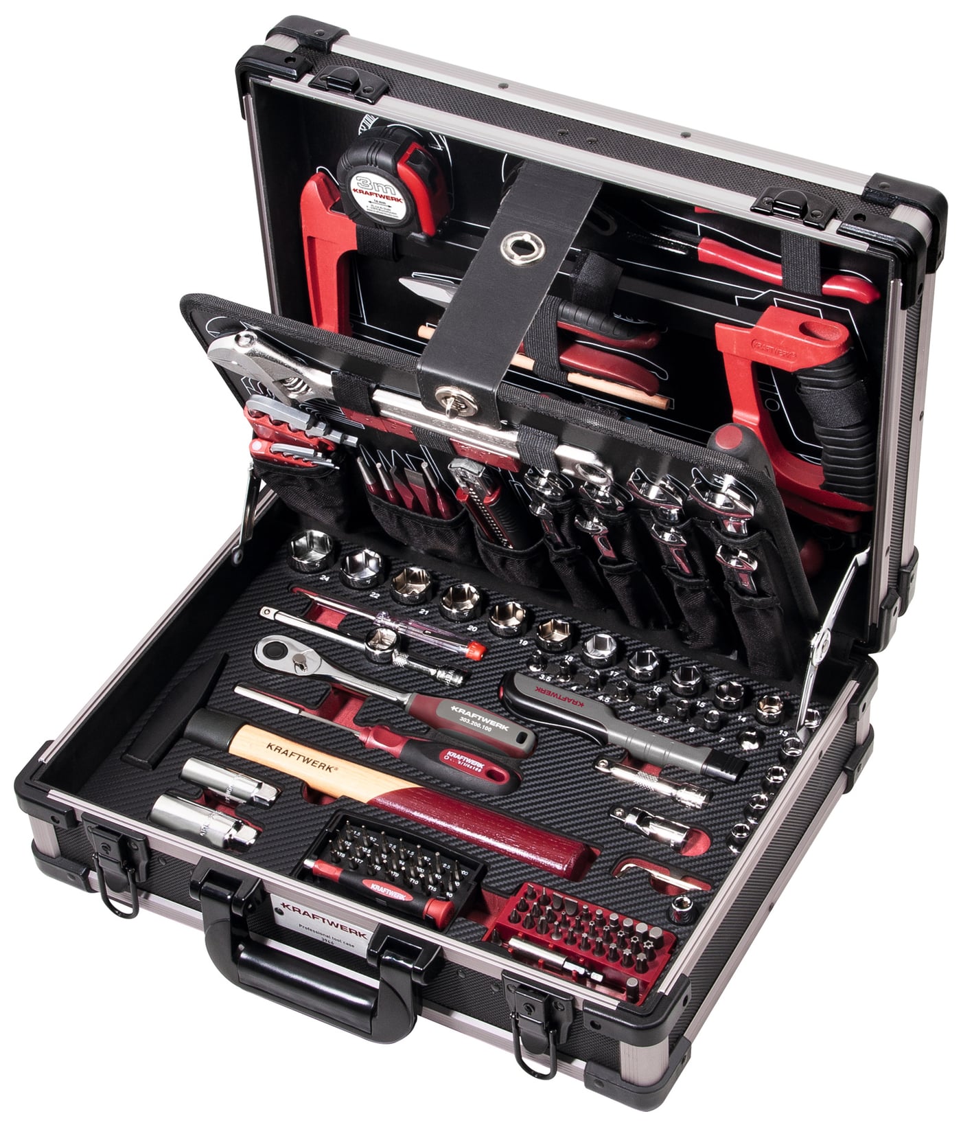 KRAFTWERK ALUPRO professional tool case open with organized tool layout